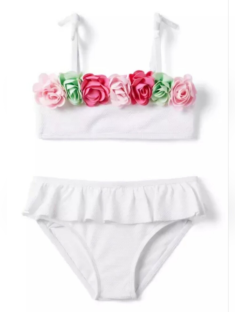 Janie & Jack white rosette embellished 2-piece swimsuit